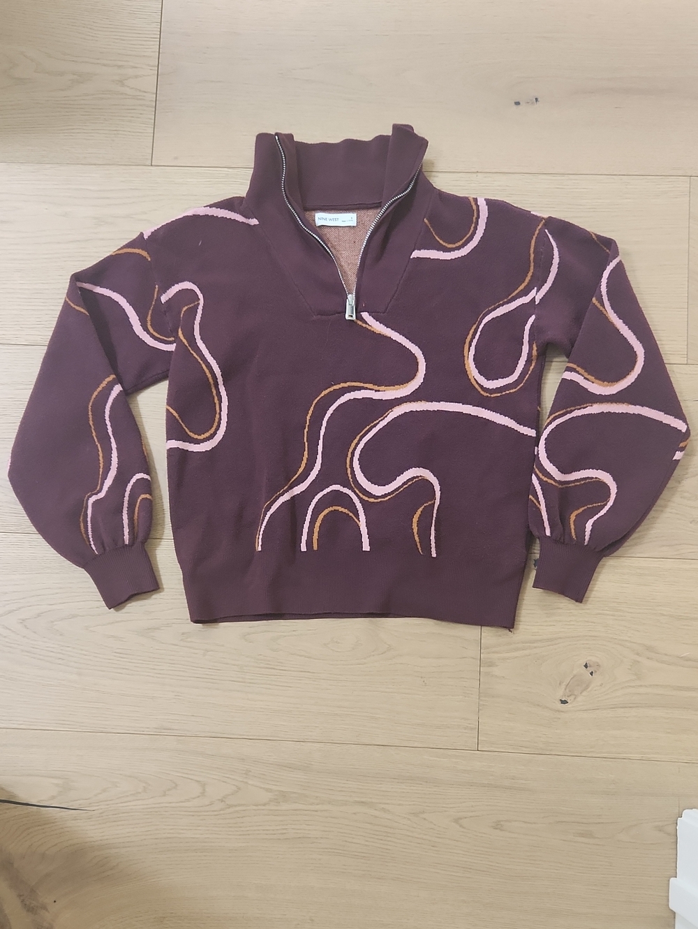 Nine West Plum Half-Zip Cowl Sweater with Pink & Rust Accents